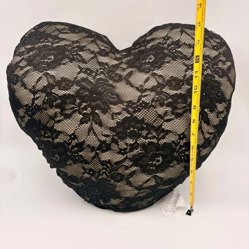 Coveted Home Black Lace Heart Shaped Halloween Pillow Gothic Victorian Goth NEW